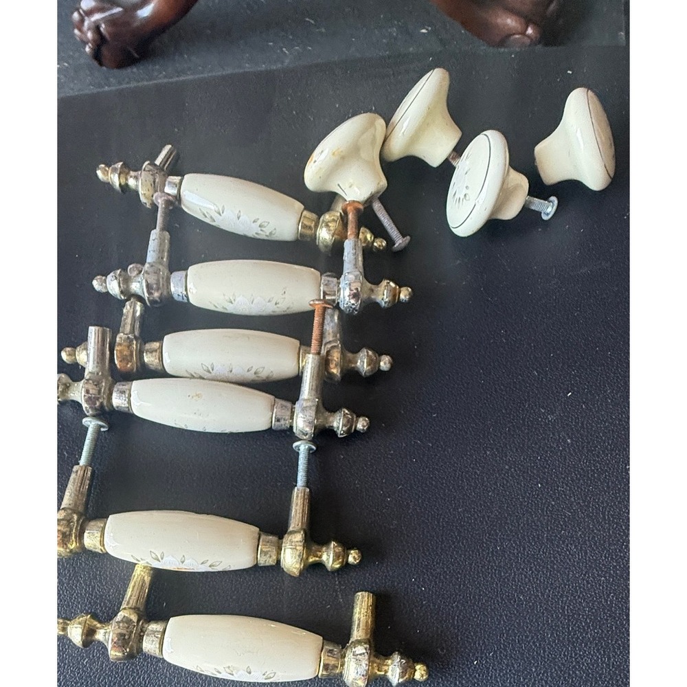 Vintage Ceramic Floral Cabinet Pulls and Knobs Set